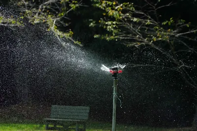 庭園でのスプリンクラーの水しぶき