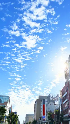 青空と街並みの爽やかな朝