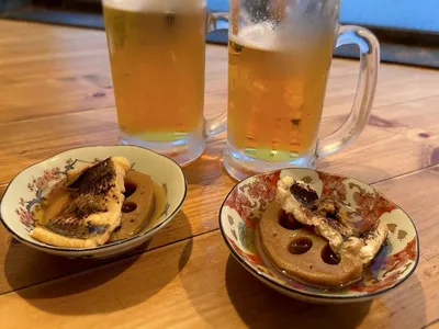 レンコン_煮物_ビール